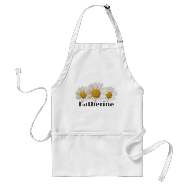 White Daisies Custom Name White Floral Standard Apron (Front)