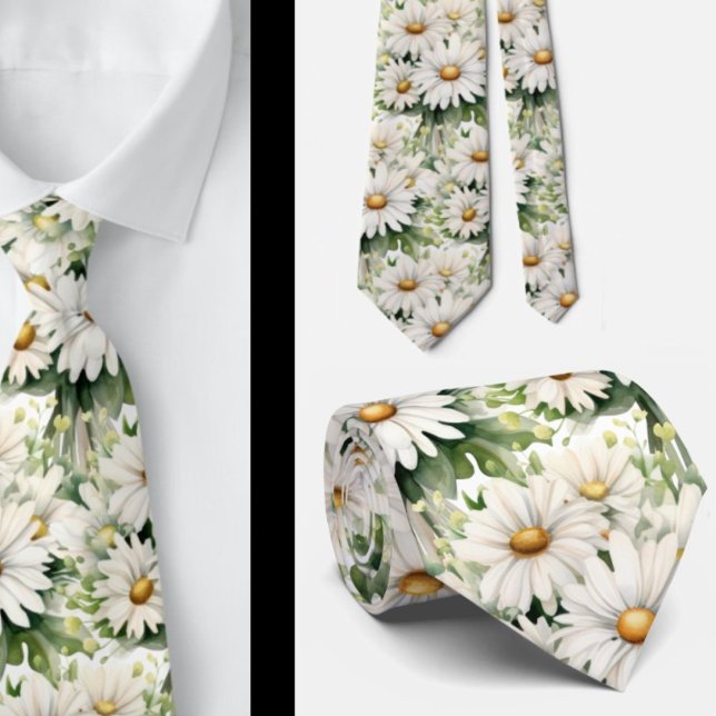 White Daisies Daisy Watercolor Floral Tie (Creator Uploaded)