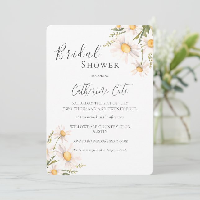 White Daisies Floral Bridal Shower Invitation (Standing Front)
