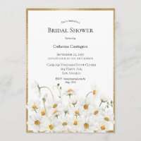 White Daisies Floral Watercolor Gold Bridal Shower
