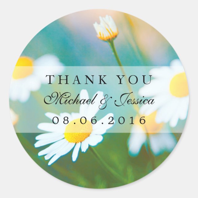 White Daisies Flower Thank You Label Stickers (Front)