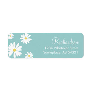 White Daisies Flowers Aqua Background Labels