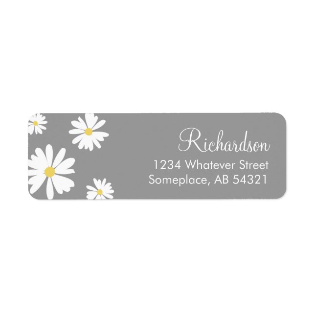 White Daisies Flowers Grey Background Labels (Front)