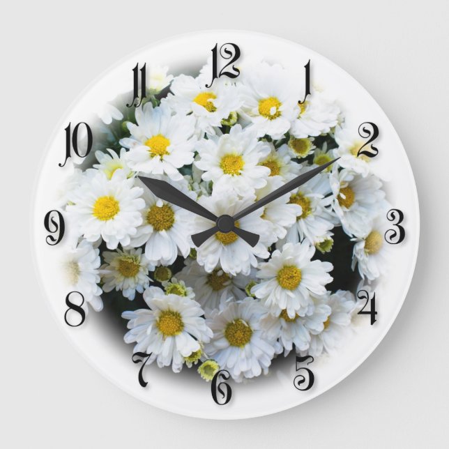 White daisies flowers large clock (Front)