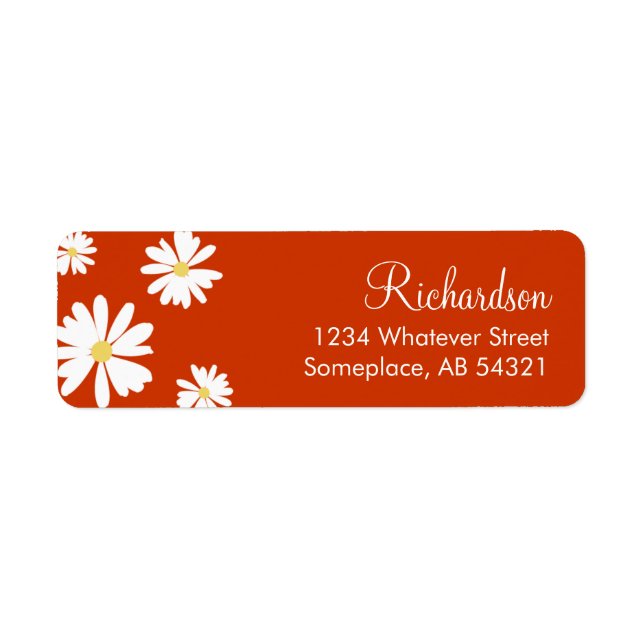 White Daisies Flowers Red Background Labels (Front)