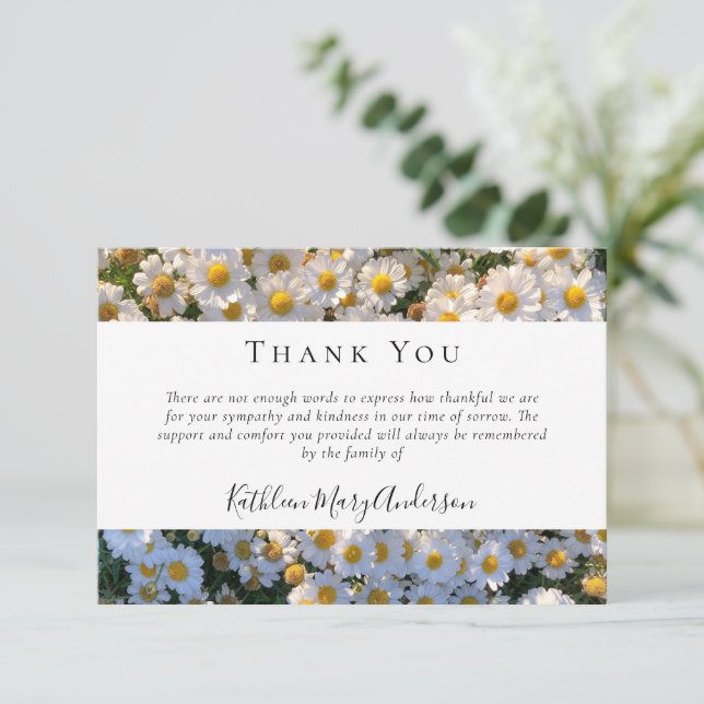 White Daisies Funeral Sympathy Floral Thank You Card (Standing Front)