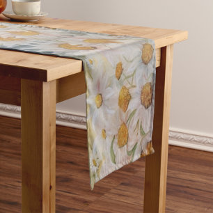 White daisies garden short table runner
