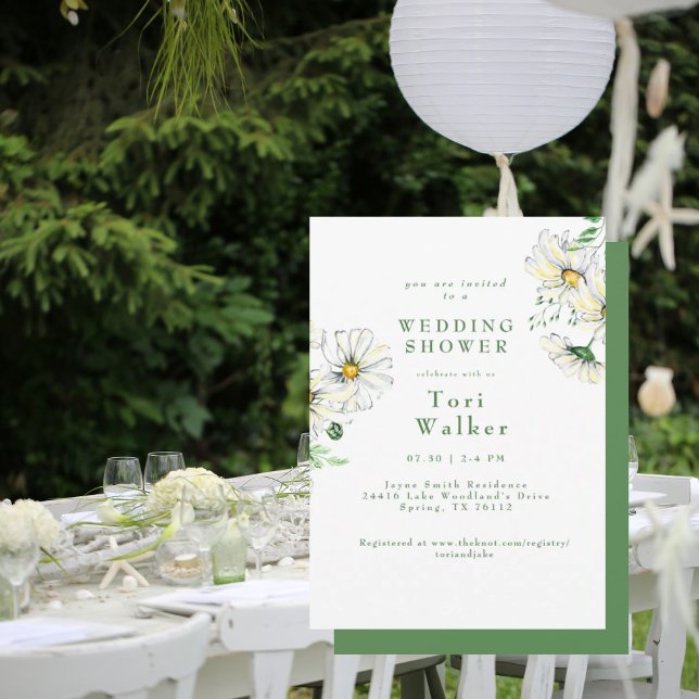 White Daisies Green & White Wedding Shower Invitation (Creator Uploaded)
