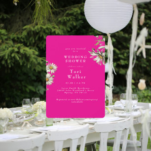 White Daisies Hot Pink Rounded Wedding Shower Invitation