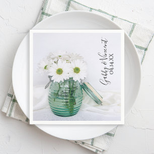 White Daisies in Blue Jar Vase Wedding Napkin