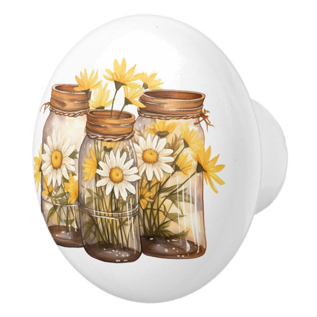 White Daisies In Mason Jars Ceramic Knob (Right)