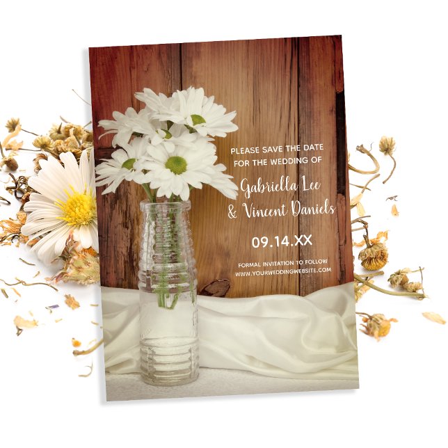 White Daisies in Milk Bottle Wedding Save the Date (Creator Uploaded)