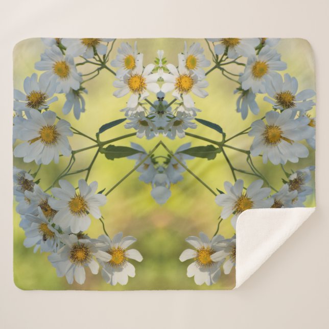 White daisies in spring colours sherpa blanket (Front (Horizontal))