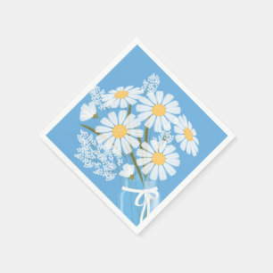 White Daisies Mason Jar Bouquet Blue Corner Napkin