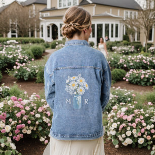 White Daisies Mason Jar Monogram Wedding Denim Jacket