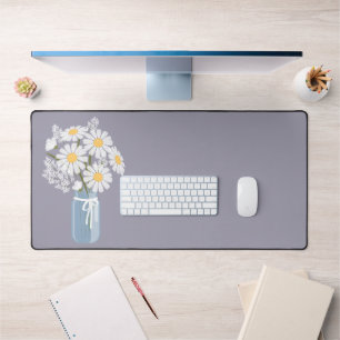 White Daisies Mason Jar on Lavender Desk Mat