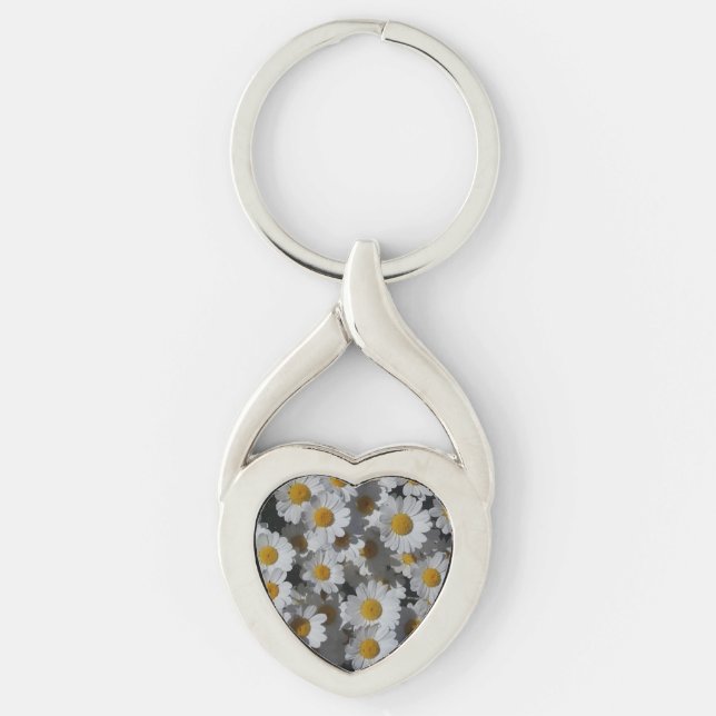 White Daisies Metal Key Ring (Front)