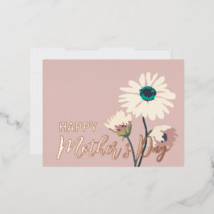 White Daisies Modern Floral Happy Mothers Day Foil Holiday Postcard