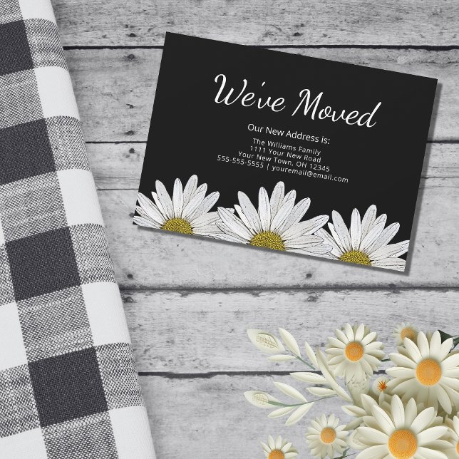 White Daisies Modern Rustic Floral Black Moving Announcement (Creator Uploaded)