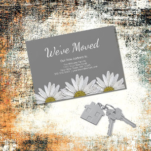 White Daisies Modern Rustic Floral Grey Moving Announcement