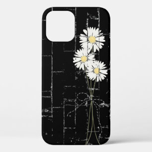 white daisies on black brick iPhone 12 case
