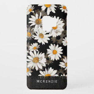 White Daisies on Black Floral Pattern Monogrammed Case-Mate Samsung Galaxy S9 Case