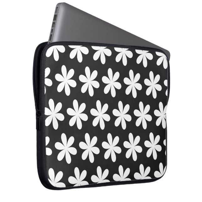 White Daisies on Black     Laptop Sleeve (Front Right)