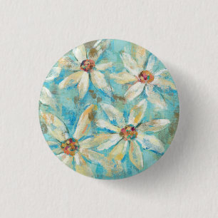 White Daisies on Blue 3 Cm Round Badge