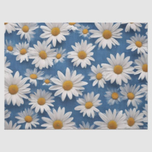 White Daisies on Blue Background Tissue Paper