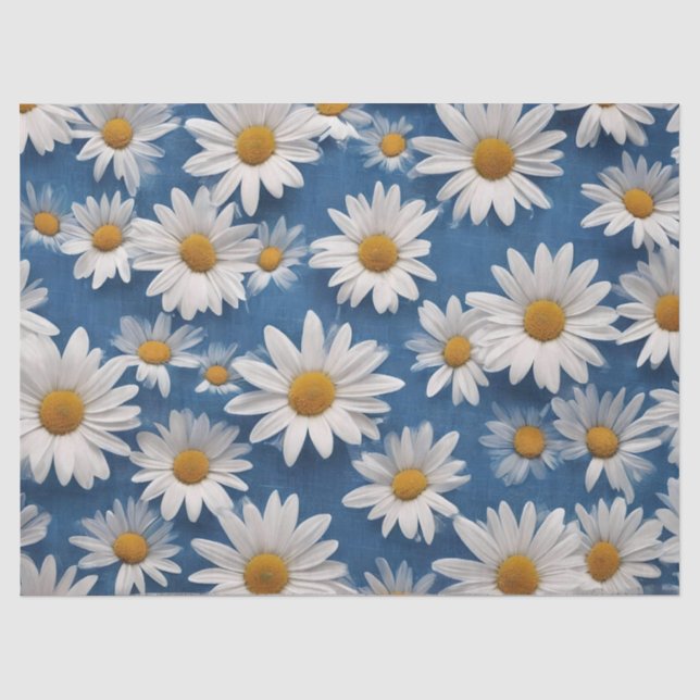 White Daisies on Blue Background Tissue Paper (Front)