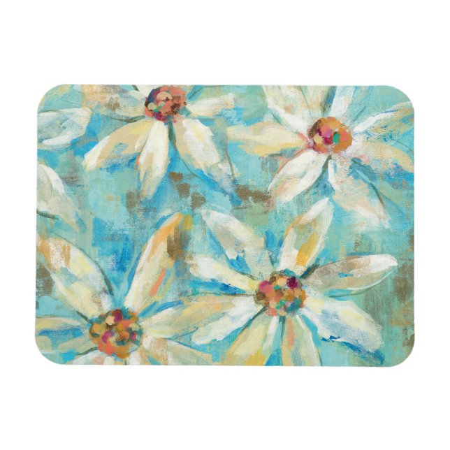 White Daisies on Blue Magnet (Horizontal)