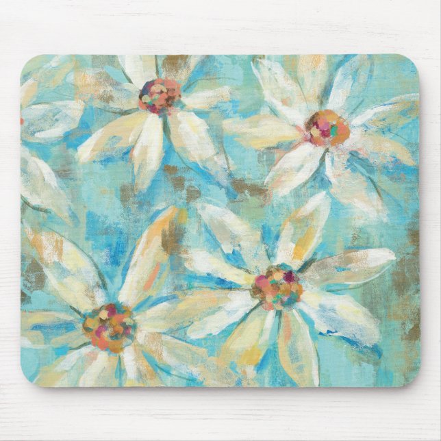 White Daisies on Blue Mouse Pad (Front)
