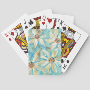 White Daisies on Blue Playing Cards