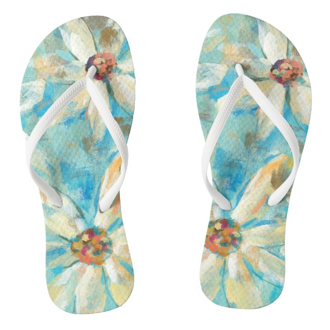 White Daisies on Blue Thongs (Footbed)