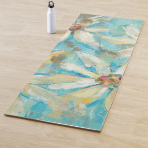 White Daisies on Blue Yoga Mat