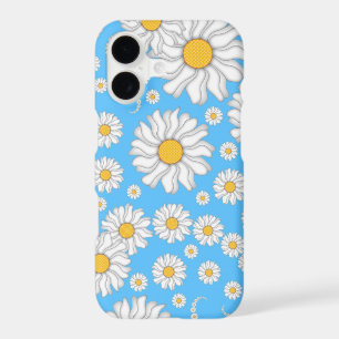 White Daisies on Bright Blue Background
