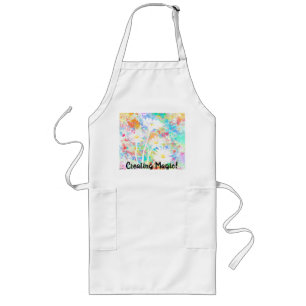 White Daisies on colourful splatter background Long Apron