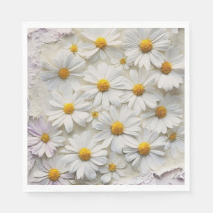 White Daisies On Distressed Paper Napkin