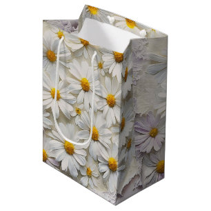 White Daisies On Distressed Texture Medium Gift Bag