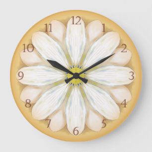White Daisies on Golden Yellow Large Clock