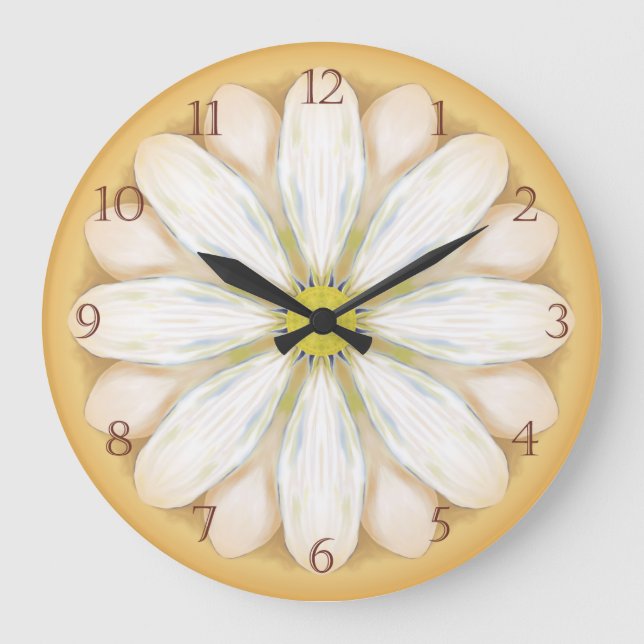 White Daisies on Golden Yellow Large Clock (Front)