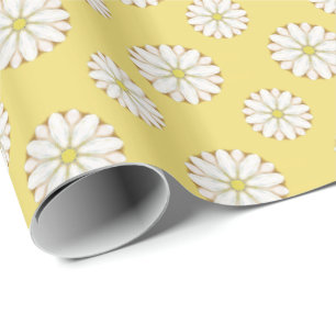 White Daisies on Golden Yellow Wrapping Paper