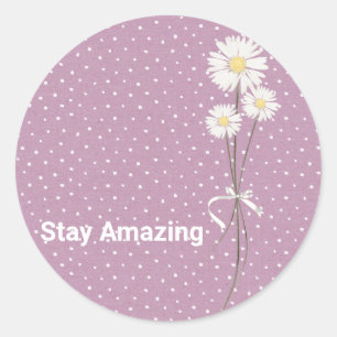 white daisies on pin dots classic round sticker