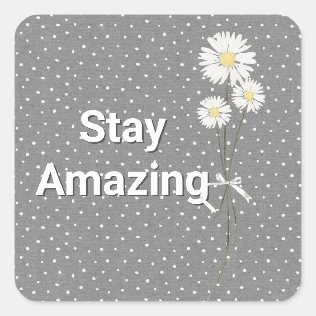 White Daisies on Pin Dots Square Sticker (Front)