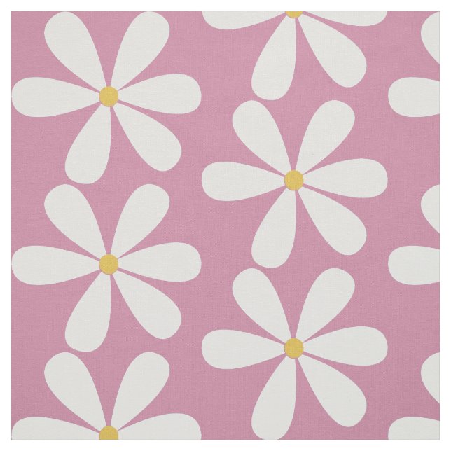 White daisies on pink background fabric (Swatch)