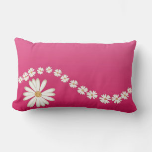 White Daisies on Pink Lumbar Throw PIllow