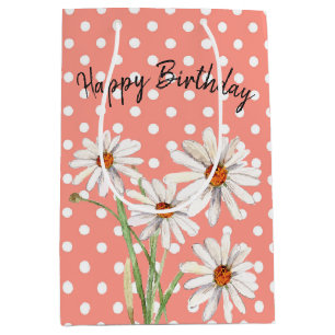 White Daisies On Polka Dots  Medium Gift Bag