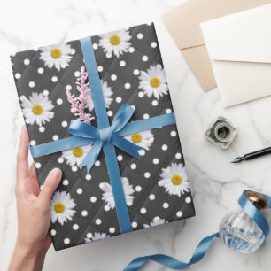 White Daisies on Polka Dots Wrapping Paper