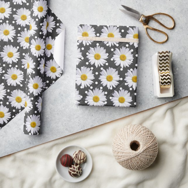 White Daisies on Polka Dots Wrapping Paper (Crafts)