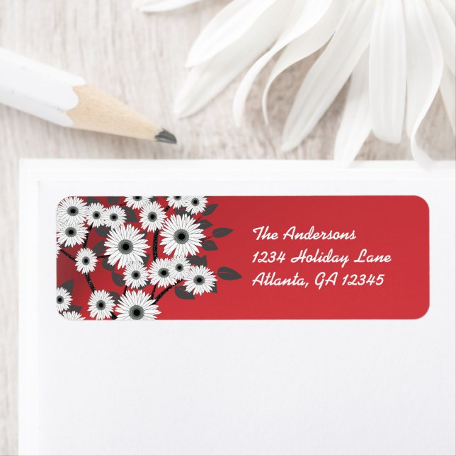 White Daisies on Red Christmas Labels (Insitu)